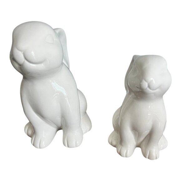 2 Ceramic Bunny Rabbit Statues 8" & 6" Tall Tabletop Figurines Easter Spring - Picture 2 of 6